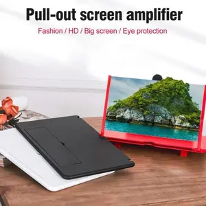 12' Screen Magnifier Amplifier 3D HD Smart Mobile Phone Movies Amplifier with Leather Foldable Holder Stand for Any Smartphone Supports All Smartphones Black