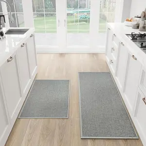 2pcs Linen Kitchen Floor Mat, Anti Slip Washed Carpet, Cross-border Rubber Backing, Natural Diagonal Kitchen Carpet, Home Decorative Rug