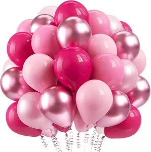 [New Deal] 60pcs Pink Balloons Set, 12 inch Metallic Pearl Pink, Hot & Pastel Pink Latex Balloons Kit for Birthday,Wedding,Baby Shower,Princess Theme Party Decorations