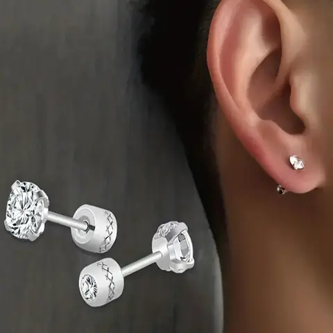 Men's Punk Style Artificial Zircon Decor Stud Earrings, Stainless Steel Earrings, Shining Earrings, Fashion Jewelry for Party, Daily Decor, Trendy All-match & Exquisite Jewelry for Birthday Gift, Studs Earrings, Pretty Studs, Stud Earring Sets