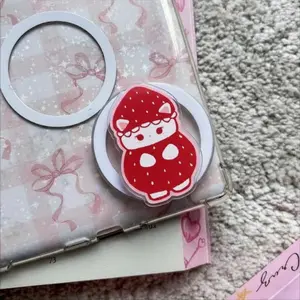 Strawberry Cat Phone Grip, Cute Cat Kinder Accessories, Gift For Cat Lover, Coquette Griptok pop socket sticky magnetic mount