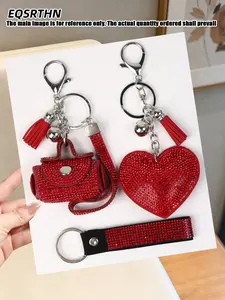 3pcs piece crystal rhinestone purse keychain sparkling heart charm key ring disco party concert accessories red car key strap festival holiday luggage decor music festival gifts shiny jewelry bling keychain pendant daily travel handbag ornament