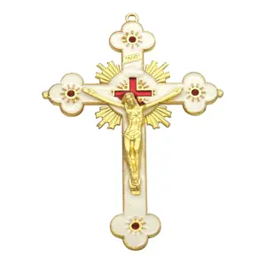 Metal Enamel Crystal Flower Crucifix for Cross Spiritual Religious Jesus Catholic Blessing Hand Holding Faith Gifts Prayer Home Church Decoration