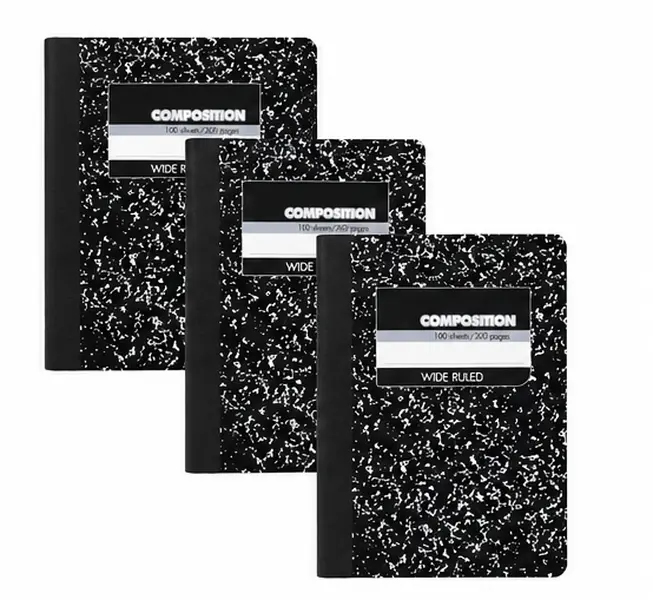 Composition Notebook 3 Pack, Wide Ruled Paper, 7.5" x 9.75", 100 Sheets Each, Black Marble Cover (38301)
