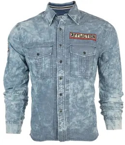 AFFLICTION Men's Long Sleeve FORT STORY Button Down Denim Shirt