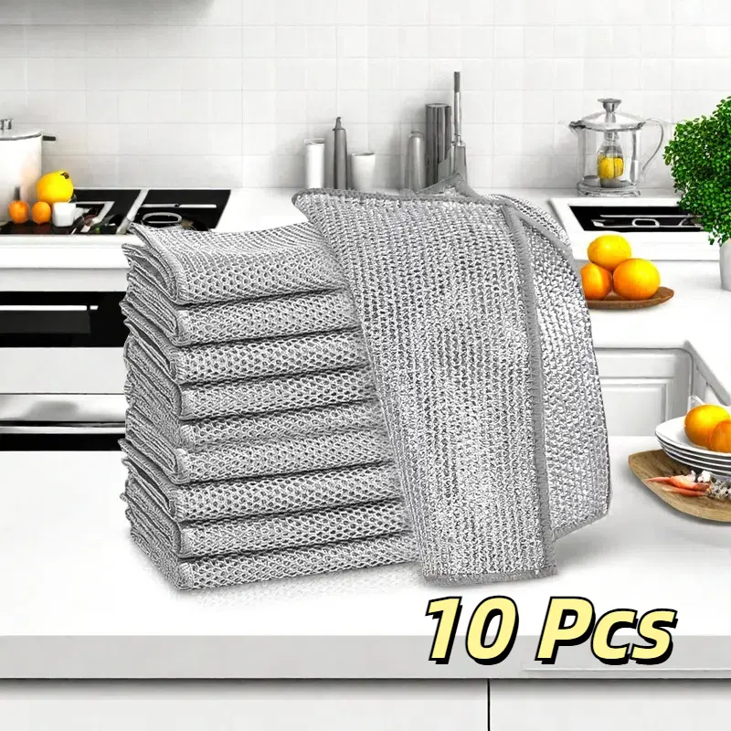 10pcs Wire Miracle Cleaning Cloths-Multipurpose Non Scratch Wire Cleaning Cloths for Kitchen Stove Bowls Plates，Wire Dishwashing Rag for Wet and Dry