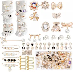 65Pcs Sock Charms Set – Pearl & Rhinestone Safety Pin Brooches, Trendy Pins for Women’s Junk Socks, Shoes, Hats, and Clothes