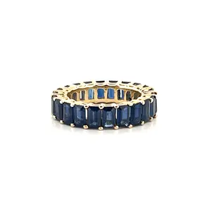 14k Gold Emerald Cut Blue Sapphire Eternity Band