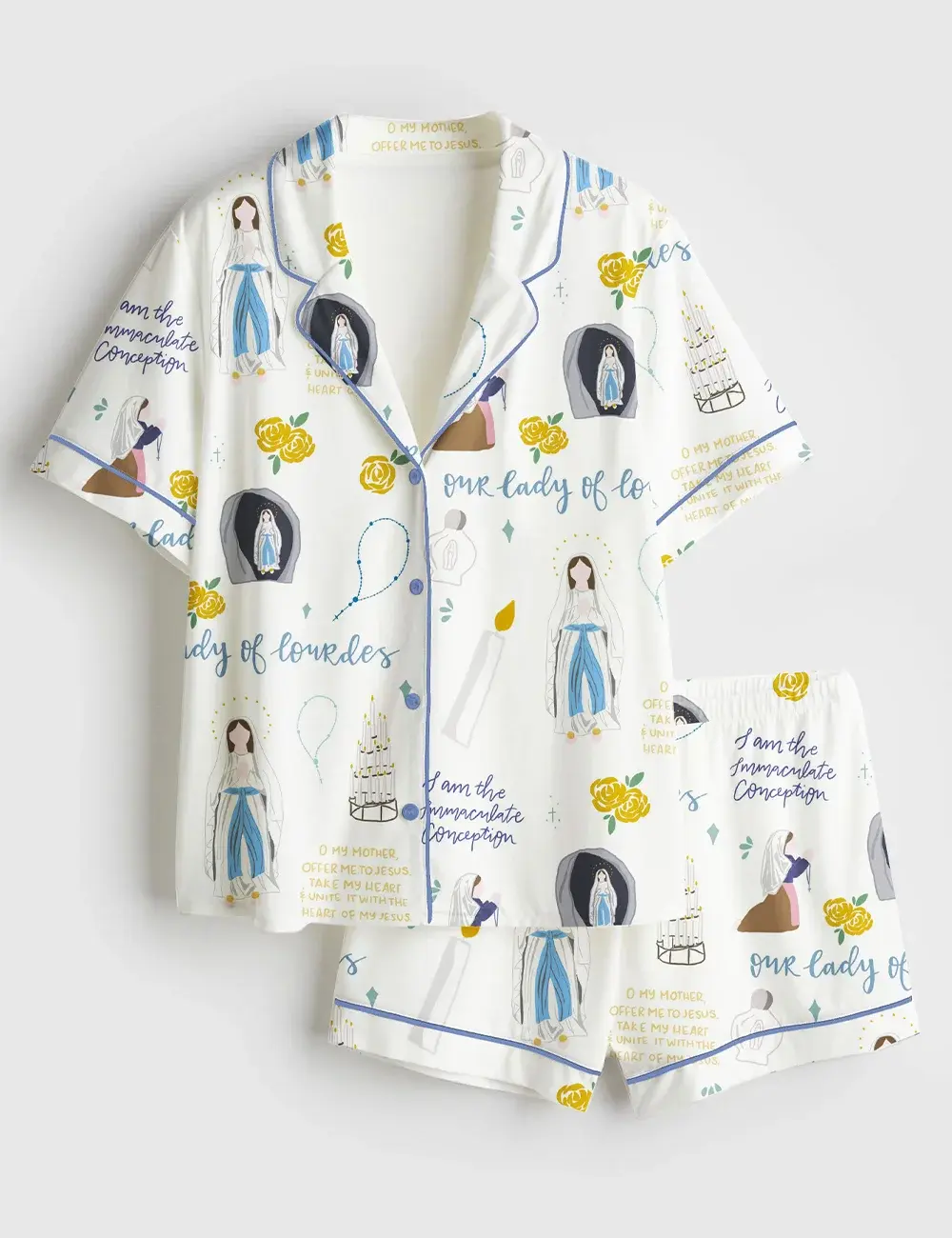 Our Lady Of Lourdes Jesus God Pajama Set For Women, Gift For Her, SoftLounge Pajamas, CozyDream Set, Gift For Lover.