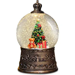 Christmas Snow Globes Lantern with , Christmas Tree Snow Globes with Swirling Glitter Effects, USB/  with 6-Hour Timer, Holiday Decorations Indoor