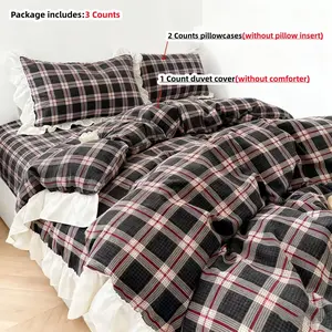 3pcs Black Plaid bedding set, 1Pc Duvet cover+2Pcs Pillowcases(without comforter and pillow insert)100% Polyester  Fabric, Single Twin Double Queen Size, All Seasons Use
