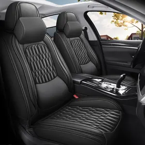OTOEZ Nappa Leather Car Seat Covers Full Set 5 Seats Non-Slip Car Cushions Waterproof Seat Protectors Lumbar Support Interior Automotive Car Seat Accessories