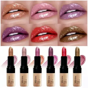 Single Tube 6-Color Metallic Gloss Lipstick, Gold Flash 3D Lipstick, Sparkling Pearl Shine Lipstick, Ideal Gift, Mother's Day Gift