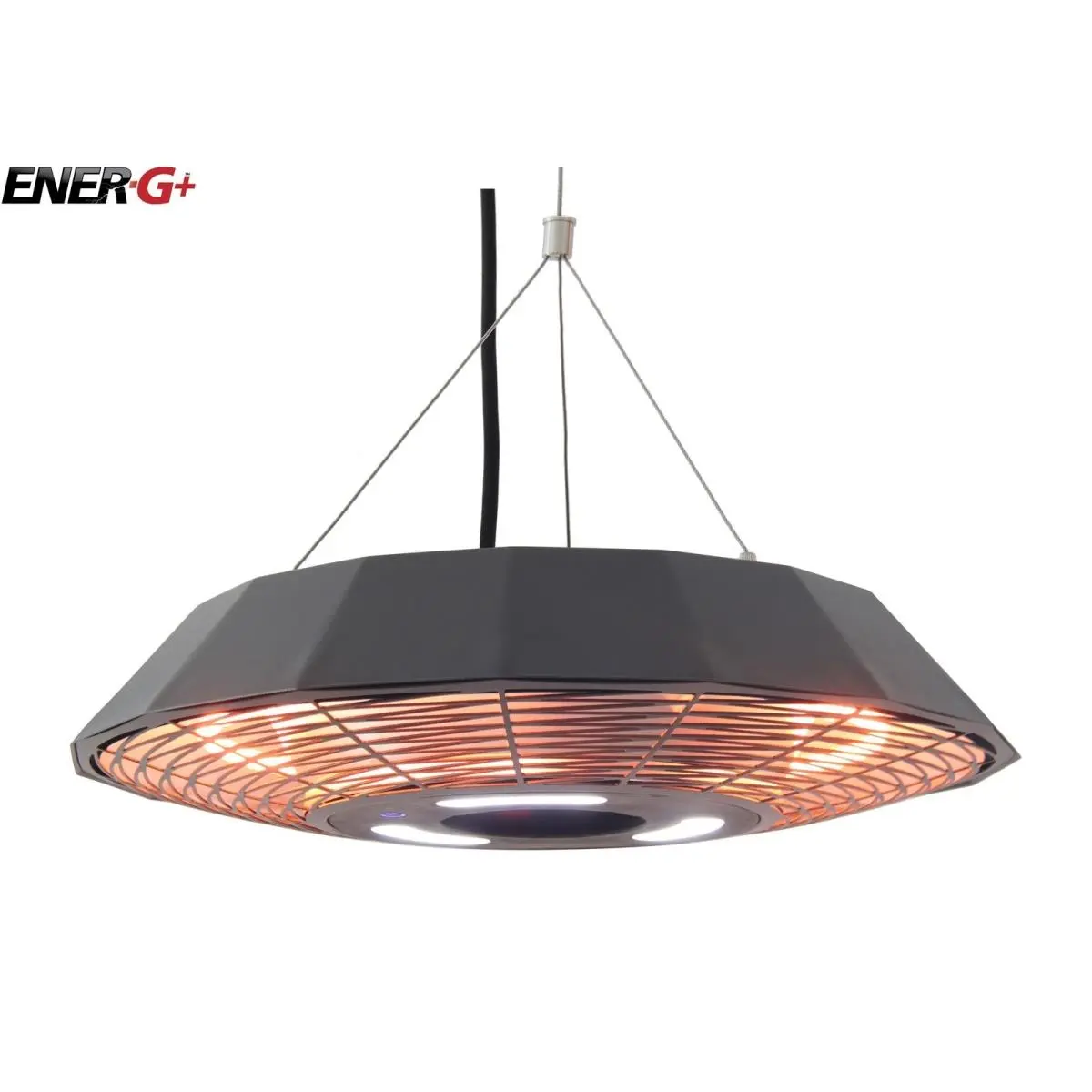212 MAIN Energ Plus HEA-21568BLK Hanging Type Infrared Electric Outdoor Heater, with LED Light, Remote Control, Radiant Heat, All-Season Outdoor Heating Solution