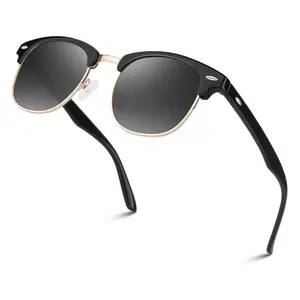 Semi-Rimless Classic Polarized UV400 Black Gold Frame Gradient Gray Sunglasses for Men Women Casual Driving Semi-Rimless Classic Polarized UV400 Black Gold Frame Gradient Gray Sunglasses for Men Women Casual Driving
