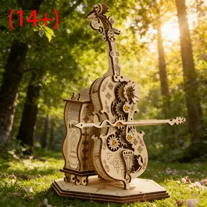 3D Puzzle Music Box Violin Wooden Model, Handmade DIY Assembly Kit, Valentine's Day Gift, Holiday Present, Birthday Gift for Ages 14+