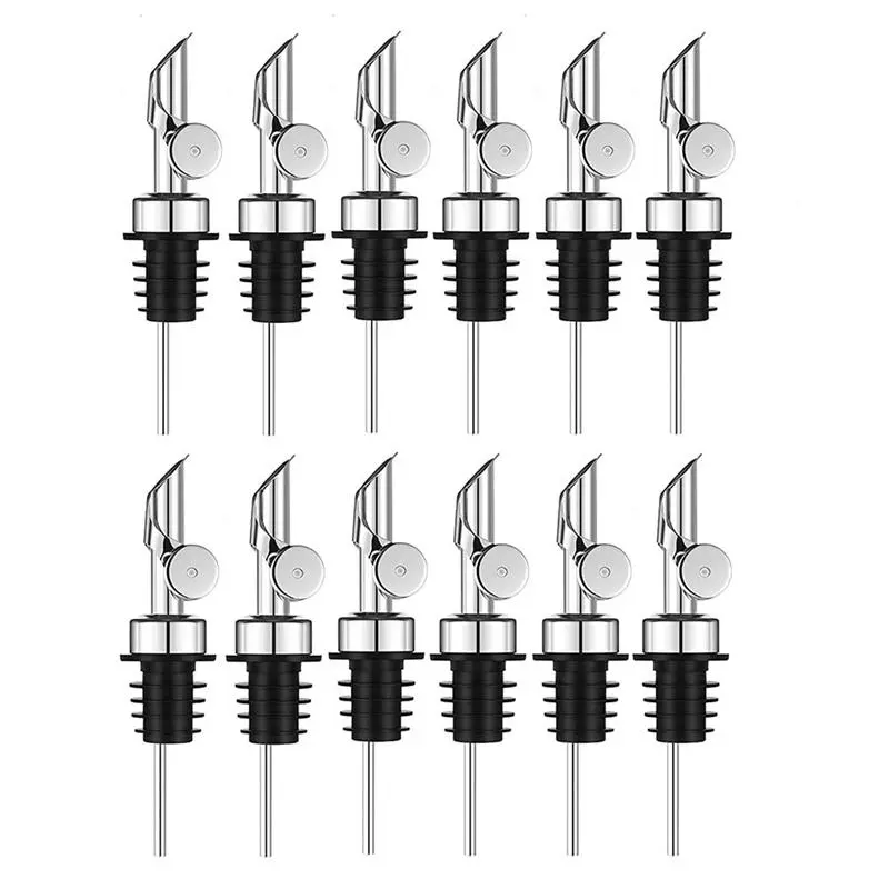 Weighted Stainless Steel Pourers Olive Oil Dispenser Spout Liquor Bottles Pourers Auto Flip Oil Dispenser (Silver,12Pcs)