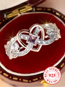 S925 Sterling Silver Elegant Rhinestone Decorated Ring, Fashion Heart Rings Accessories for Women & Girls, Trendy All-match & Exquisite Jewelry for Birthday Gift