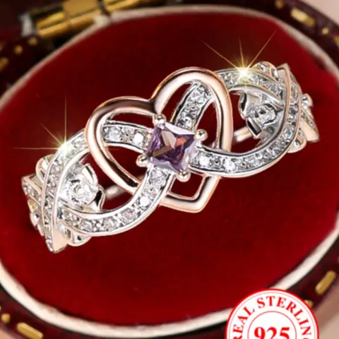 S925 Sterling Silver Elegant Rhinestone Decorated, Fashion Heart Beautiful Rings Accessories for Women & Girls, Trendy All-match & Exquisite Jewelry for Birthday Gift