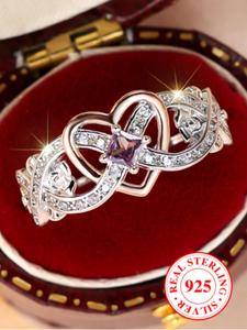 s925 sterling silver elegant rhinestone decorated engagement rings, fashion heart rings accessories for women & girls, trendy all-match & exquisite silver jewelry for birthday gift, gifts for her