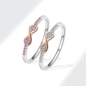 Women's Infinity Knot Ring, Mother-Daughter Best Friend Ring, Exquisite Pink Cubic Zirconia Ring, Birthday/Mother's Day Gift