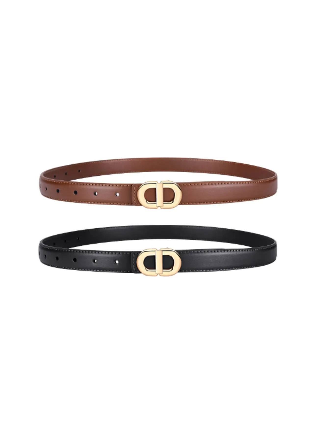 Leather Belt with Gold Buckle for Women, Versatile Fashion Accessory Reversible Faux Leather Skinny Belt For Women With Gold  main image 2
