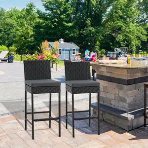 Set of 2 Wicker Outdoor 30" Bar Stools with Cushions, All-Weather High Bar Chairs for Patio, Poolside, and Backyard - Comfortable and Stylish Seating for Outdoor Gatherings and Entertaining