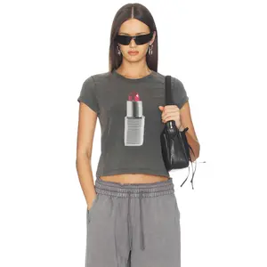 Alexander Wang Baby Tee With Lipstick Graphic in Washed Black