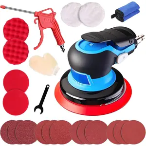 5 Inch Pneumatic Da Sander Kit (with 12 Sandpapers, Polishing Pads, Accessories & A Free Air Blow ) - Air Sander for Auto  Specialized, Pneumatic Orbital Sander, Professional & DIY Compatible