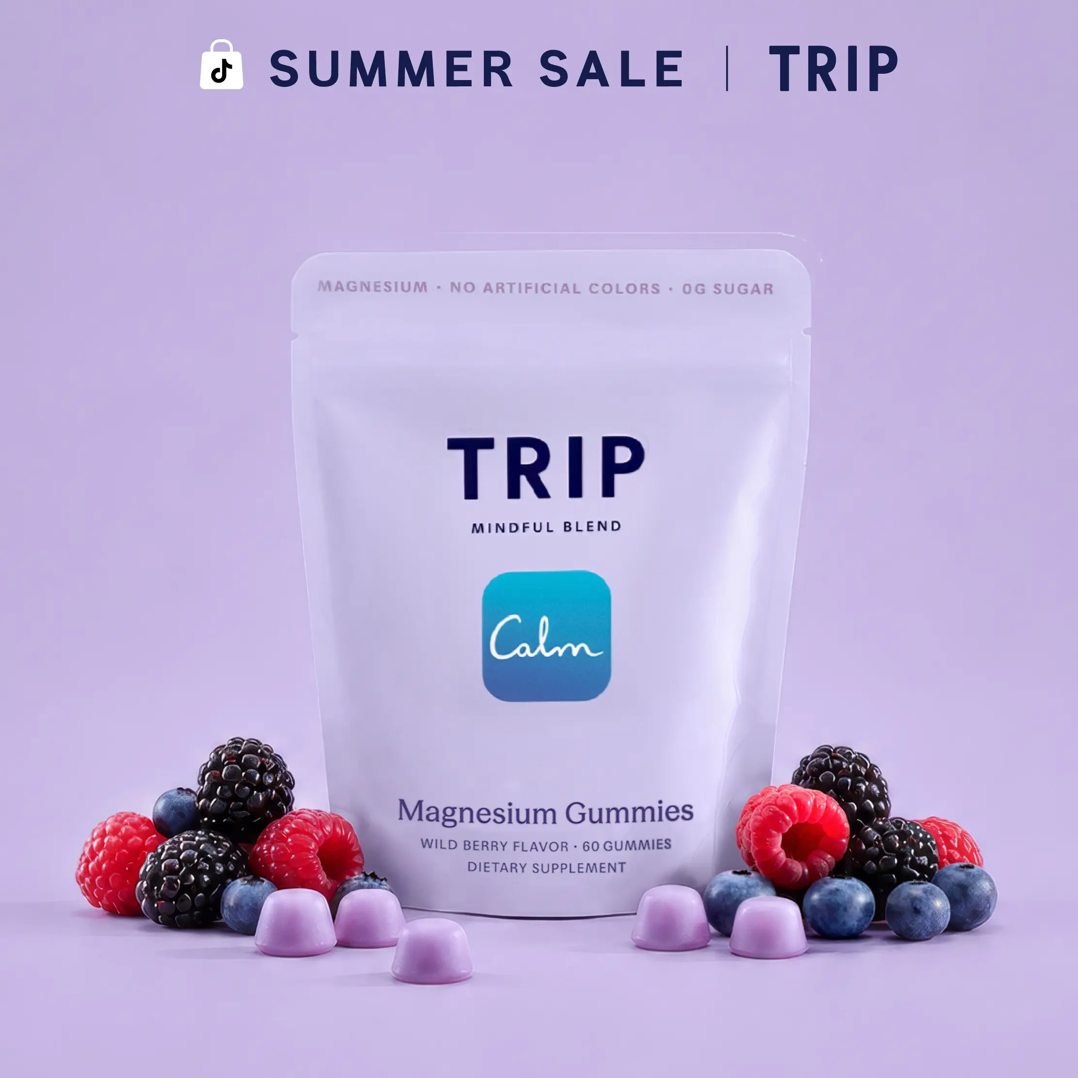 TRIP Magnesium Gummies — Wild Berry Flavor, 5400mg Magnesium Citrate, Highly Absorbable, Vegan & Sugar-Free, Calm & Relaxation Support, 30-Day Supply (60 Gummies)