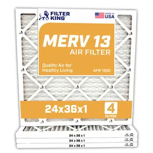Filter King 24x36x1 Air Filter | 4-PACK | MERV 13 HVAC Pleated A/C Furnace Filter | MADE IN USA | Actual Size: 23.5 x 35.5 x .75"
