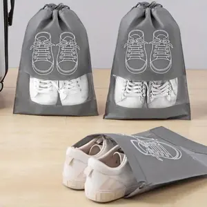 5 Pack Travel Shoe Bags with Clear Window, Portable Dustproof Shoe Storage Organizer for Men and Women, Reusable Drawstring Shoe Pouch for Packing in Luggage (Gray, Medium)