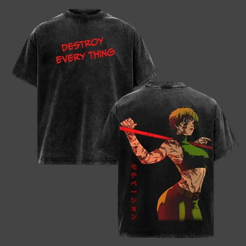 Jujutsu Kaisen T-Shirt, Men's Maki Zenin Vintage Anime Graphic, Distressed Short-Sleeve Casual Streetwear Top, Activewear