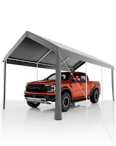 10X20 FT Carport Canopy, Portable Car Tent Garage with Roll-Up Door, All-Season Tarp Cover, Removable Side Walls, Outdoor Storage Shed,Grey