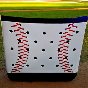 Baseball Print Medium Tote Bag - Black