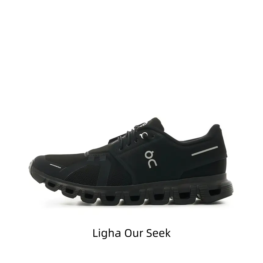 All-black mesh running shoes segmented cushioned outsole, lightweight breathable for daily jogging, commutes and outdoor walking trip