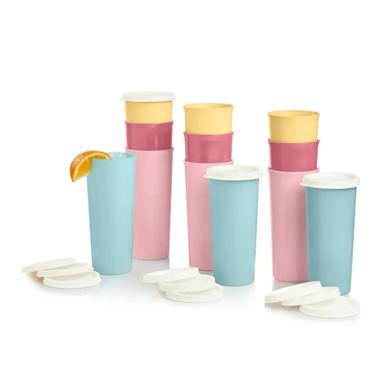 Home & Kitchen 16oz Portable Pastel Tumbler Set - PP Material Portable Water Cups, Washable Reusable Drinkware with White Lids for Beverages, Portable Water Cup