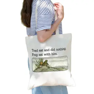 Frog And Toad Canvas Tote Bag, Frog And Toad Tote Bag, Cottagecore Aesthetic Tote Bag, Book Lover Bag, Vintage Classic Book Tote Bag