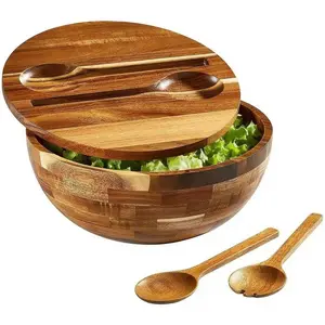 Salad Bowls  Salad Bowl Set with Lid 11.8 Inch Large Wooden Bowls Set Acacia  Serving-Bowl with Serving Utensils Bowl for Kitchen, Dining, Party