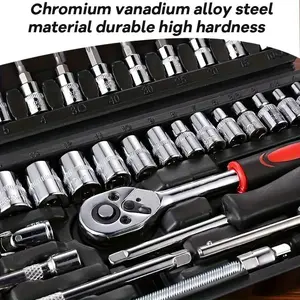 Wrench Set, 46-in-1 Automobile Motorcycle Repair Tool Box, 1/4-inch Drive Includes Bit Socket Set And Extension Rod, Mechanical Tool Kit, Metric, With Storage Case, For Household And Car Repair