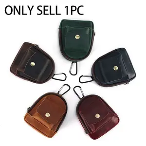 1pc Men Vintage Cowhide Coin Purse, mini portable hanging pouch, multifunctional outdoor storage design, compact lightweight structure, can hold coins and earphones, classic retro styling with hook accessory, practical daily organizer