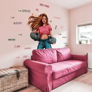 Large Size Inspirational Quotes Wall Stickers for Girls Room Decor, Self-Adhesive Background Decoration Set, Motivational Sayings for Bedroom Walls, Decorative Wall Sticker