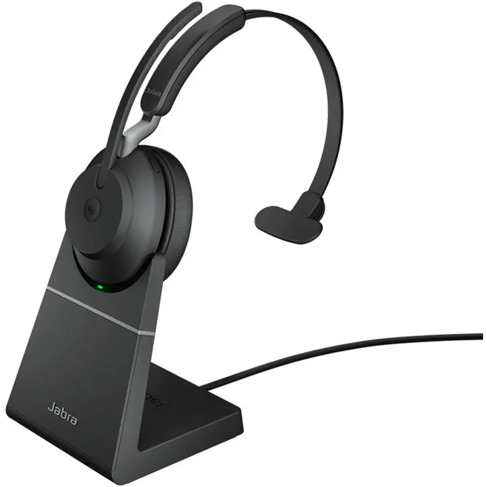 Jabra Evolve2 65 Mono Wireless On-Ear Headset - Black, Microsoft Teams Compatible, With Desk Stand, Advanced Digital Chipsets, Latest Signal Processing Technologies, Outstanding Call Performance, Smooth Sound Quality, Bluetooth