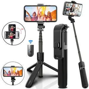360° Rotation Portable Selfie Stick with Wireless Remote & Detachable Phone Clip, 26.5" Adjustable Telescoping Tripod Stand Desktop Holder, Universal Fits for 4-7" iPhone Samsung, Holes Mount Adapter Action Cam Fits for Gopro Hero Insta360 Akaso