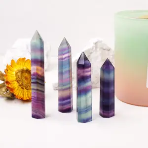 Rainbow Fluorite Point Tower, 1 Count Ethereal Rainbow Fluorite Point Tower, Premium Quality, Flawlessly Polished for Mind-Boosting Home Decor, Natural Healing Crystal