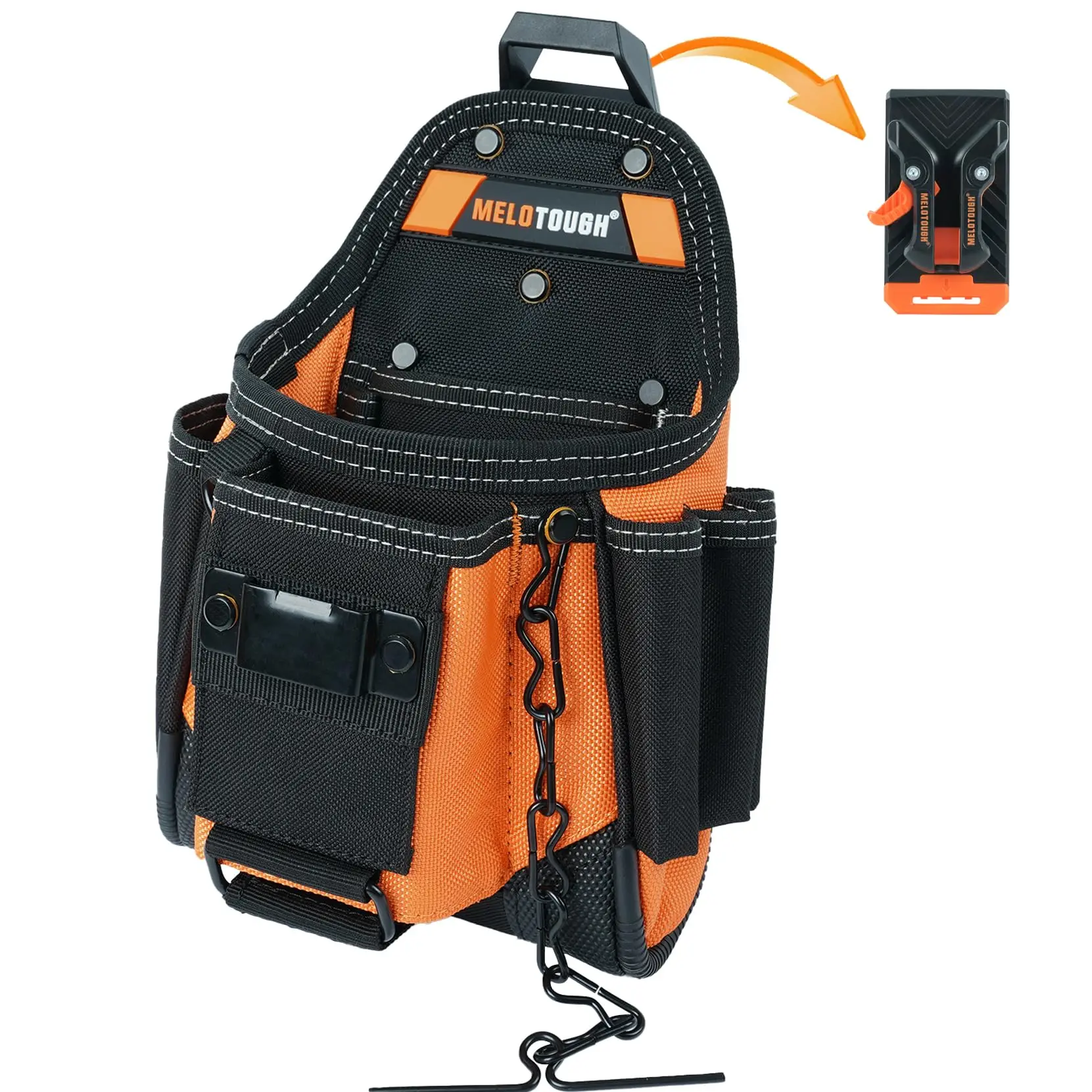 MELOTOUGH Small Electrician Construction Tool Pouch - 9 Pockets, Belt Clip Attachment, Durable 1680D Fabric, Tool Storage Bag for Tradesmen