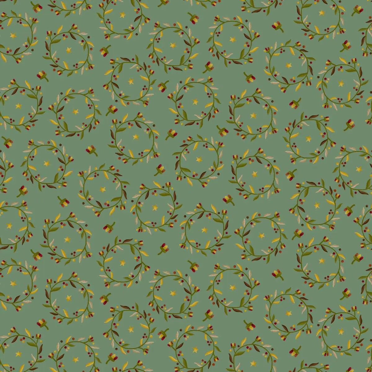 Fabric Henry Glass Sea Glass Tulip Wreaths Harvest Thyme by the Quarter Yard 2469-11