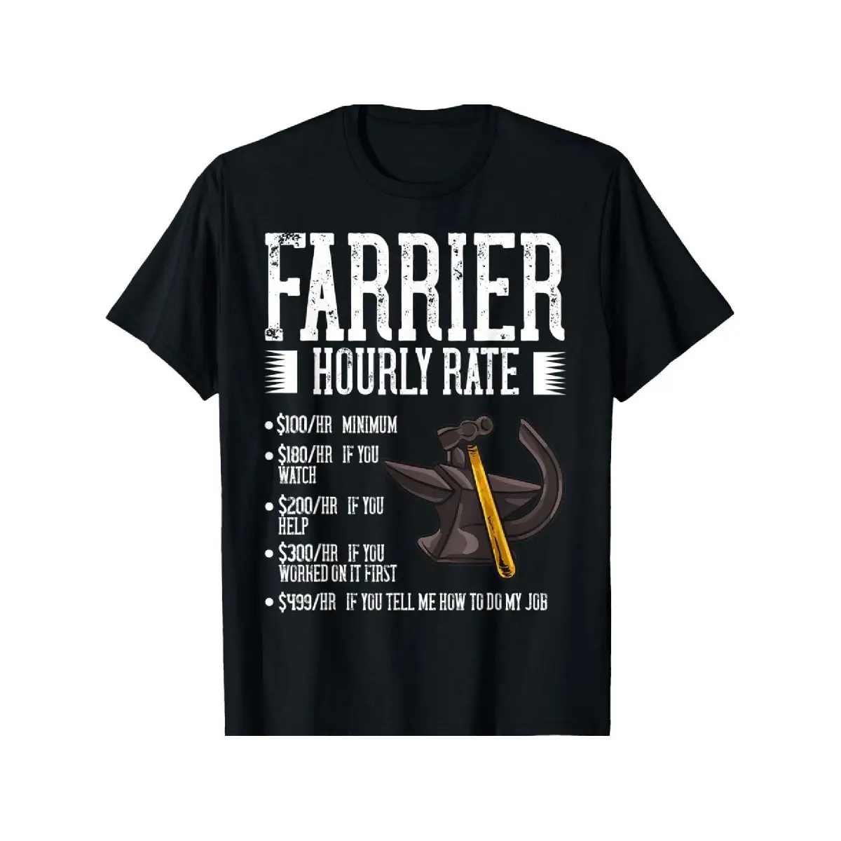 [100% Cotton] 100% Cotton 'S & 'S Short Men's Funny Farrier Hourly Rate Joke T-Shirt • Humorous Horse Shoeing Design with Horseshoe & Farrier Tools • Machine Washable Casual Equestrian Gift for Horse Lovers • Black with White Print • ShorUnisex Mens&women