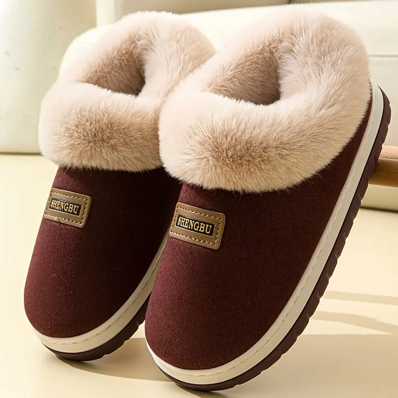 Brand Bdhjydb Comfortable Winter Fleece-Lined Slippers |   Unisex Soft Indoor Home Shoes with Decorative Straps, Available in Gray and Maroon, Warm Ankle Support, Plush Lining, Fashionable Style, Suitable for Men and Women