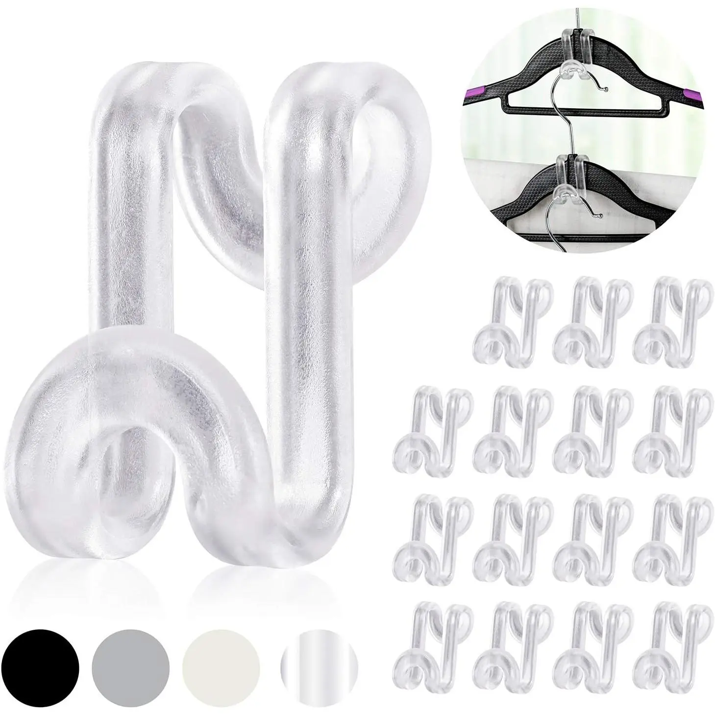 Hanger Hooks Space Saving, 60 Pack Clothes Hanger Connector Hooks, Transparent Stackable Clothes Hangers with Hooks for Closet Organizer (Clear)